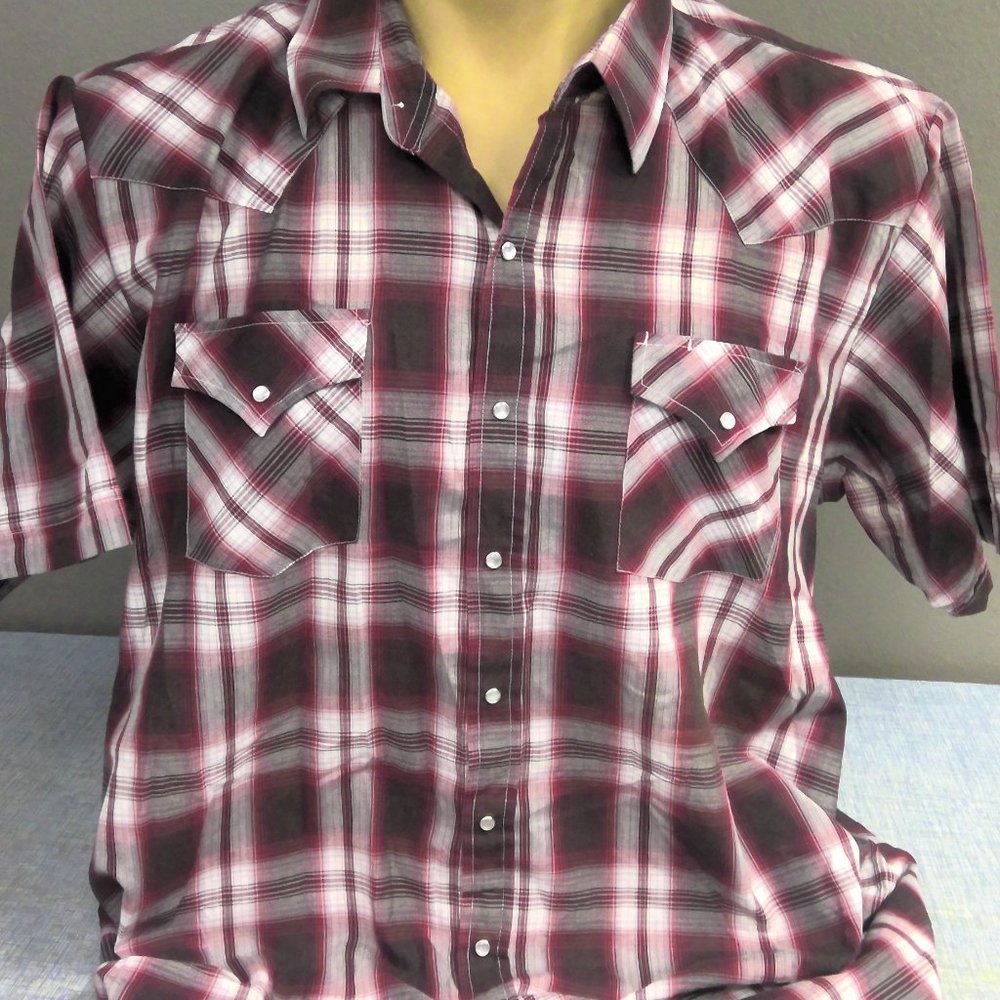 Vintage Ely Cattleman Western Pearl Snap Short Sleeve Shirt Check Men's 2X Big